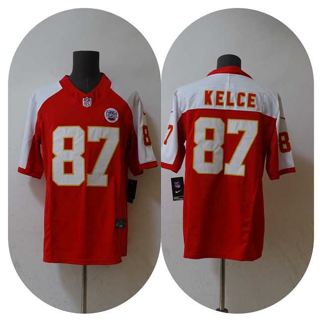 Men's Kansas City Chiefs #87 Travis Kelce Red White 2023 F.U.S.E. Vapor Untouchable Limited Football Stitched Jersey